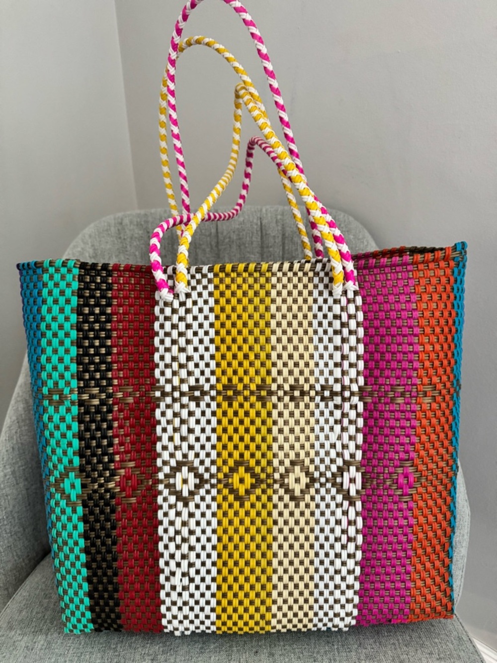 Handwoven Multicolor Women’s Tote Bag - Bright Stripe Pattern